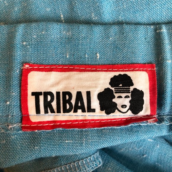 Vintage 70s Linen High Rise Flare Wide Leg Belted Bell Botton Blue Trouser Pants - Picture 6 of 8